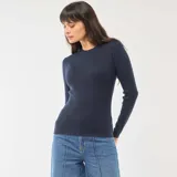 Sweater de punto canalé con cuello redondo y mangas largas, de calce ajustado al cuerpo.