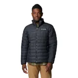 Campera puffer Columbia modelo Powder Lite II, color negro, con tecnología termorreflectiva Omni-Heat, cuello alto, cierre frontal y bolsillos laterales con cremallera.
