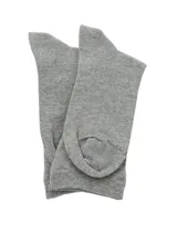 Medias de caña media color gris melange con puño suave y bordado del logo de la marca Hush Puppies en la parte superior.
