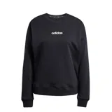 Buzo Adidas de cuello redondo, color negro con logo de la marca estampado en blanco en el centro del pecho. Presenta puños y ruedo acanalados.