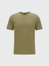 Remera de manga corta BOSS modelo Thompson 01, color beige claro, con cuello redondo y pequeño logotipo de la marca estampado en el pecho.