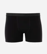 Pack de tres calzoncillos tipo bóxer de algodón en colores gris, negro y blanco, con cintura elástica negra.