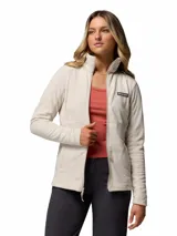 Campera polar Columbia con cierre frontal completo, cuello alto y bolsillos laterales. Diseño de ajuste entallado con logo de la marca bordado en el pecho.