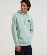 Hoodie de algodón y poliéster color verde menta, con capucha ajustable con cordón y bolsillo canguro frontal. Presenta un pequeño logo bordado en el pecho izquierdo con el texto "Urban Chill".