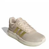 Championes Adidas Lite Racer 4.0 color beige con las icónicas tres tiras laterales en tono dorado metalizado. Presentan una estructura de malla transpirable, cordones al tono y una suela con tecnología Cloudfoam para mayor amortiguación.