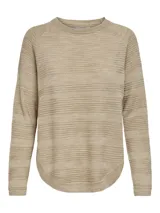 Sweater negro de punto acanalado con cuello redondo y manga larga, de calce regular.