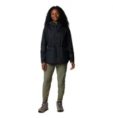 Chaqueta impermeable Columbia modelo Sweet Creek II Lined, color negro, con capucha, forro polar interior, cintura ajustable con cordón y bolsillos laterales de doble entrada.