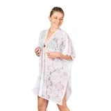 Kimono blanco de encaje calado con mangas cortas y calce suelto.