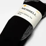 Medias largas de color negro con refuerzo gris melange en talón y puntera, y detalles en naranja con el logo de Merrell.