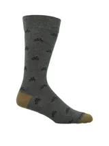 Medias de largo medio en color gris oscuro con estampado de bicicletas pequeñas en negro. Presentan talón y puntera en color tostado y cuentan con tecnología de puño suave.