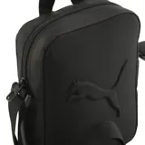 Bandolera Puma de diseño compacto y minimalista, color negro, con cierre superior, asa de mano y correa ajustable para el hombro.