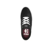 Championes Etnies Factor negros con cordones blancos y suela blanca con línea roja.