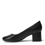 Zapato de tacón cuadrado Bottero, color negro, con punta redondeada y detalle de logo metálico en el lateral.