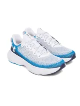 Championes de running Under Armour Infinite, con capellada de tejido de punto transpirable en degradé de blanco a azul. Presenta entresuela con tecnología de amortiguación UA HOVR y suela de goma resistente.