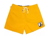 Short de baño amarillo con cordón blanco en la cintura y parche con logo de la marca en la pierna derecha.