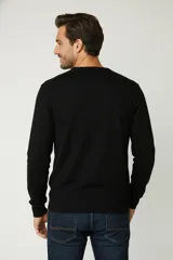 Buzo de cuello redondo y manga larga, con puños y ruedo acanalados, de diseño liso y corte clásico.