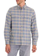 Camisa de franela a cuadros de manga larga RKF modelo Padua, confeccionada en algodón orgánico. Presenta cuello camisero, cierre frontal con botones de madera y dos bolsillos en el pecho con solapa y botón.