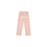 Pantalón estilo pijama de Eme Studios con diseño a rayas en tonos rosado y blanco, corte recto y holgado. Cuenta con cintura elástica con cordón de ajuste ajustable y el texto impreso "JE T'AIME EMENSTUDIOS" en la parte superior delantera.