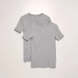 Pack de dos camisetas básicas de manga corta, color gris melange, con cuello redondo.