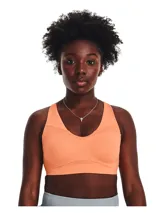 Top deportivo Under Armour con tecnología UA SmartForm, diseñado para soporte medio. Presenta un diseño de escote en V con relleno moldeado, paneles de malla estratégicos para mayor transpirabilidad y tirantes ajustables. Confeccionado en tejido elástico que absorbe el sudor y se seca rápidamente.