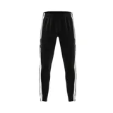 Pantalón de entrenamiento Adidas Squadra 21 para hombre, color negro con tres rayas blancas a los costados. Confeccionado con tejido absorbente AEROREADY y materiales reciclados.