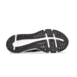 Championes de running Asics modelo Patriot 12, color negro con detalles en azul brillante y suela blanca. Presentan diseño de malla transpirable y el logo característico de la marca en los laterales.