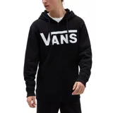 Campera Vans negra con capucha, cierre frontal y logo blanco estampado en el pecho.