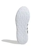 Championes Adidas modelo Lite Racer 4.0, color gris con tres franjas laterales blancas y entresuela Cloudfoam blanca. Presentan un diseño liviano con parte superior de malla textil y cordones grises.