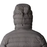 Campera puffer Mountain Hardwear modelo Deloro Down Fz Hoody, de color gris, con capucha, cierre frontal completo y bolsillos laterales con cierre. Cuenta con tecnología Pertex® Quantum y relleno de plumón.