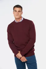 Buzo tejido de lana con escote redondo a la base, de manga larga y calce clásico.