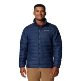 Campera puffer Columbia modelo Powder Lite II, color azul marino, con cierre frontal completo, bolsillos laterales con cremallera, cuello alto y tecnología Omni-Heat.