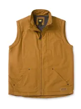 Chaleco de hombre Caterpillar Sherpa Lined Vest color marrón, con cuello alto, cierre frontal de cremallera, bolsillos frontales estilo canguro y bolsillo con cierre en el pecho.