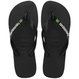 Ojotas Havaianas modelo Brasil Logo, color negro, con tiras negras y el logo de la marca en blanco con un detalle de la bandera de Brasil en la tira.