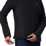 Campera Columbia de polar negro, suave y ligera, con ajuste favorecedor y diseño aerodinámico. Cuenta con dobladillo ajustable con cordón, bolsillos para las manos con cierre y bolsillo en la manga del brazo.