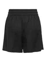 Short de lino y viscosa color beige con cintura elástica y cordón ajustable con punteras metálicas, de corte regular.