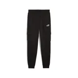 Pantalón de jogging negro con bolsillos cargo laterales, logo de Puma estampado en blanco en el muslo izquierdo y puños elásticos.