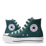 Championes de caña alta Converse modelo Chuck Taylor Lift, color verde oliva, con suela de plataforma blanca y cordones blancos. Presenta puntera de goma y diseño clásico de lona.
