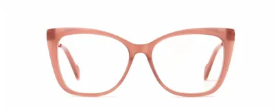 Armazón de acetato color rosado, con forma de ojo de gato.