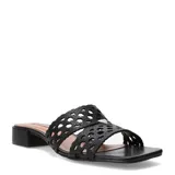 Sandalias Bottero de cuero negro con diseño calado en las tiras, punta cuadrada y taco bajo ancho.