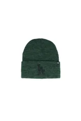 Gorro tejido tipo beanie con puño, color verde melange, con el logo de los Dodgers bordado en relieve en el frente y etiqueta pequeña de la marca '47 en el lateral.