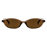 Lentes de sol modelo Hanoi con armazón ovalado de acetato marrón traslúcido y lentes en tono marrón oscuro.