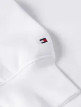 Buzo blanco de algodón y poliéster reciclado, con capucha ajustable con cordón, corte regular y logo de Tommy Hilfiger bordado en el pecho y bandera bordada en el puño.