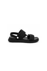Sandalias negras de mujer, modelo Taori, con tiras cruzadas de tejido elástico y suela plana acolchada.