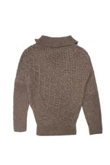 Sweater de punto con diseño de trenzas, cuello polo con cierre frontal asimétrico, manga larga y corte relajado.