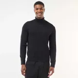 Sweater de cuello alto liso, de manga larga con puños y ruedo acanalados.