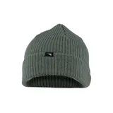 Gorro de lana tejido color verde militar, con dobladillo y logo de la marca en etiqueta cosida al frente.