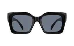 Lentes de sol unisex de acetato color negro, con forma cuadrada y lentes grises.