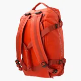 Bolso deportivo naranja de 40 litros, con panel trasero de espuma EVA, correas ajustables para hombros y sistema de correas intercambiables.