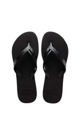 Chancletas Havaianas modelo Elegance, de color negro con tiras finas texturizadas.