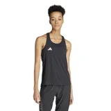Musculosa deportiva Adidas modelo Adizero Essentials, color negro, con diseño de espalda de nadador y logo de la marca estampado en blanco en el pecho. Confeccionada con tecnología Aeroready para mayor transpirabilidad.